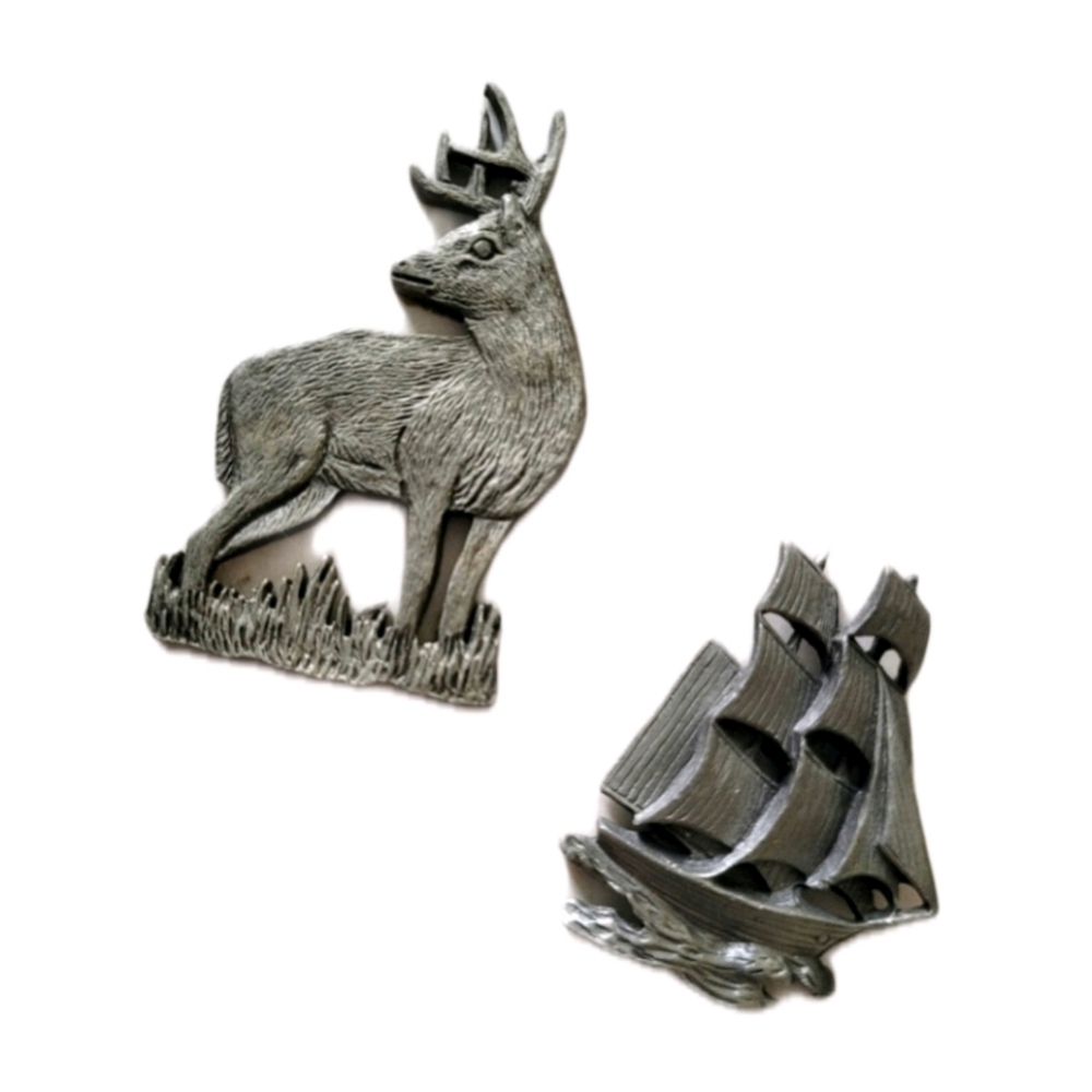 Vintage Silver Fort Stamped Deer Pirate Ship Set of 2